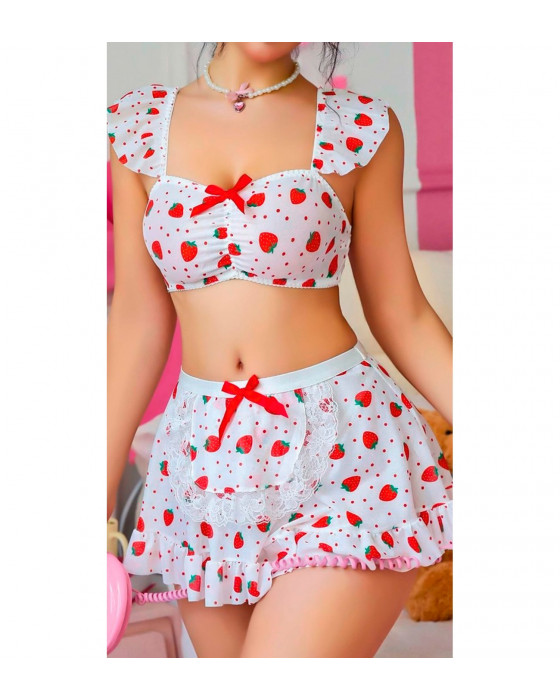 Lily Bianca Çilek Desenli Gecelik Takımı LB-162